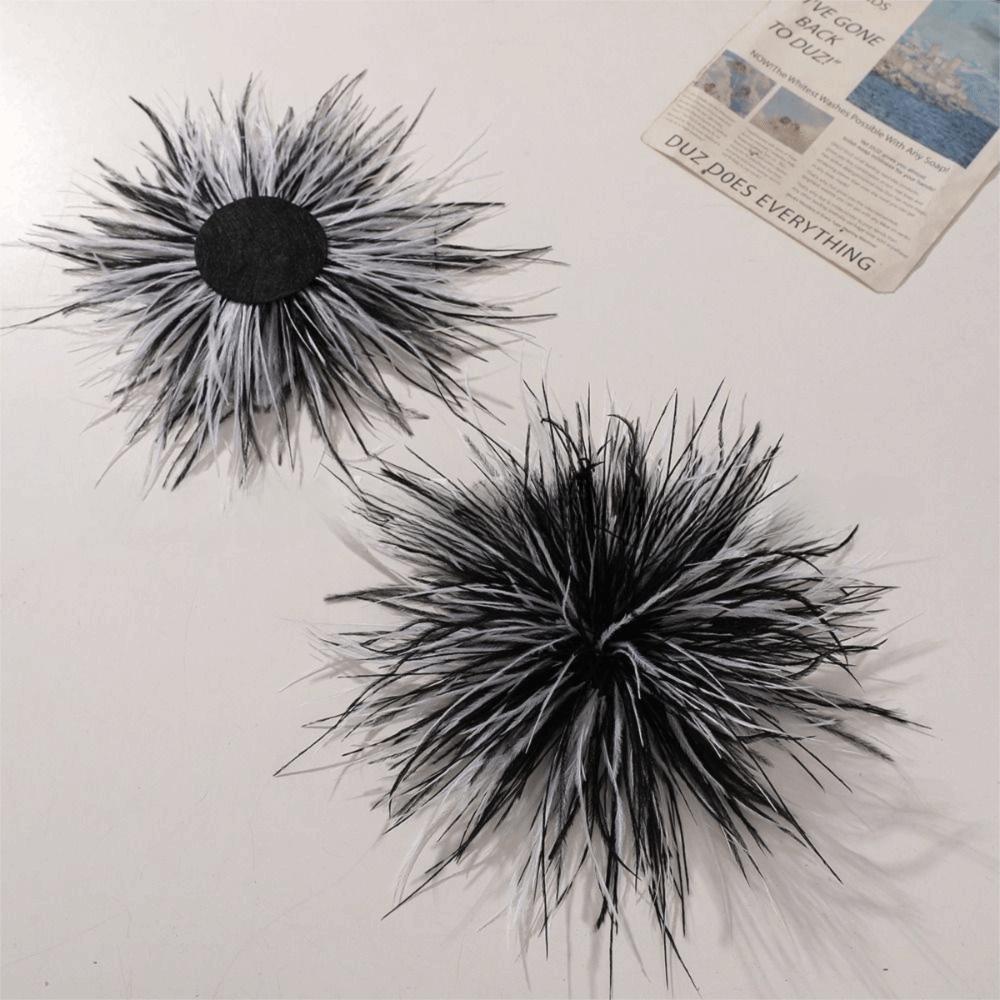 Fluffy Ostrich Feather Applique Handmade Feather Pin Feather Patch  DIY Handmade Accessory