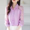 16 Color Lace Patchwork Chiffon Shirt Women Blouse Fashion Hollow Long Sleeved Top Slim OL Work Party Shirt Solid Color