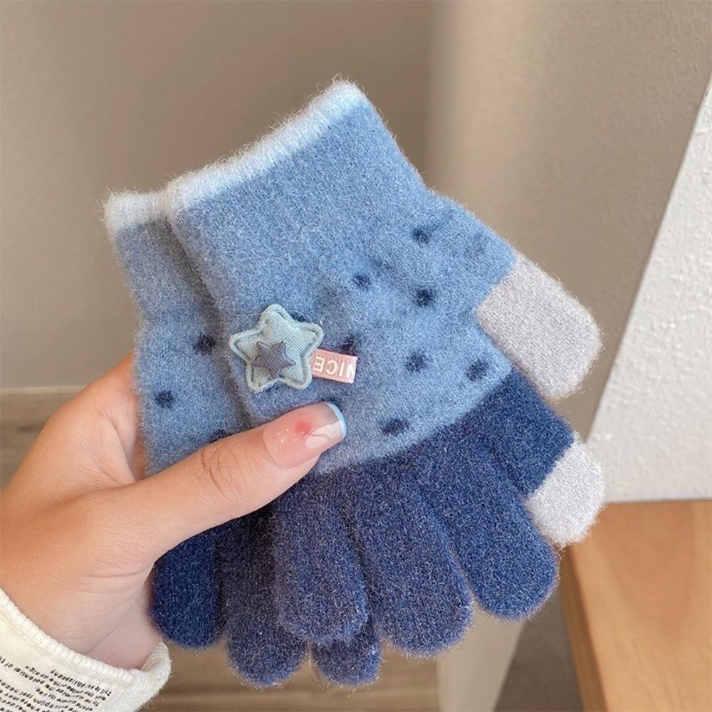 

Cute Cartoon Kids Knitted Gloves Thickened Windproof Gloves New Children Full Fingers Gloves темно-синий