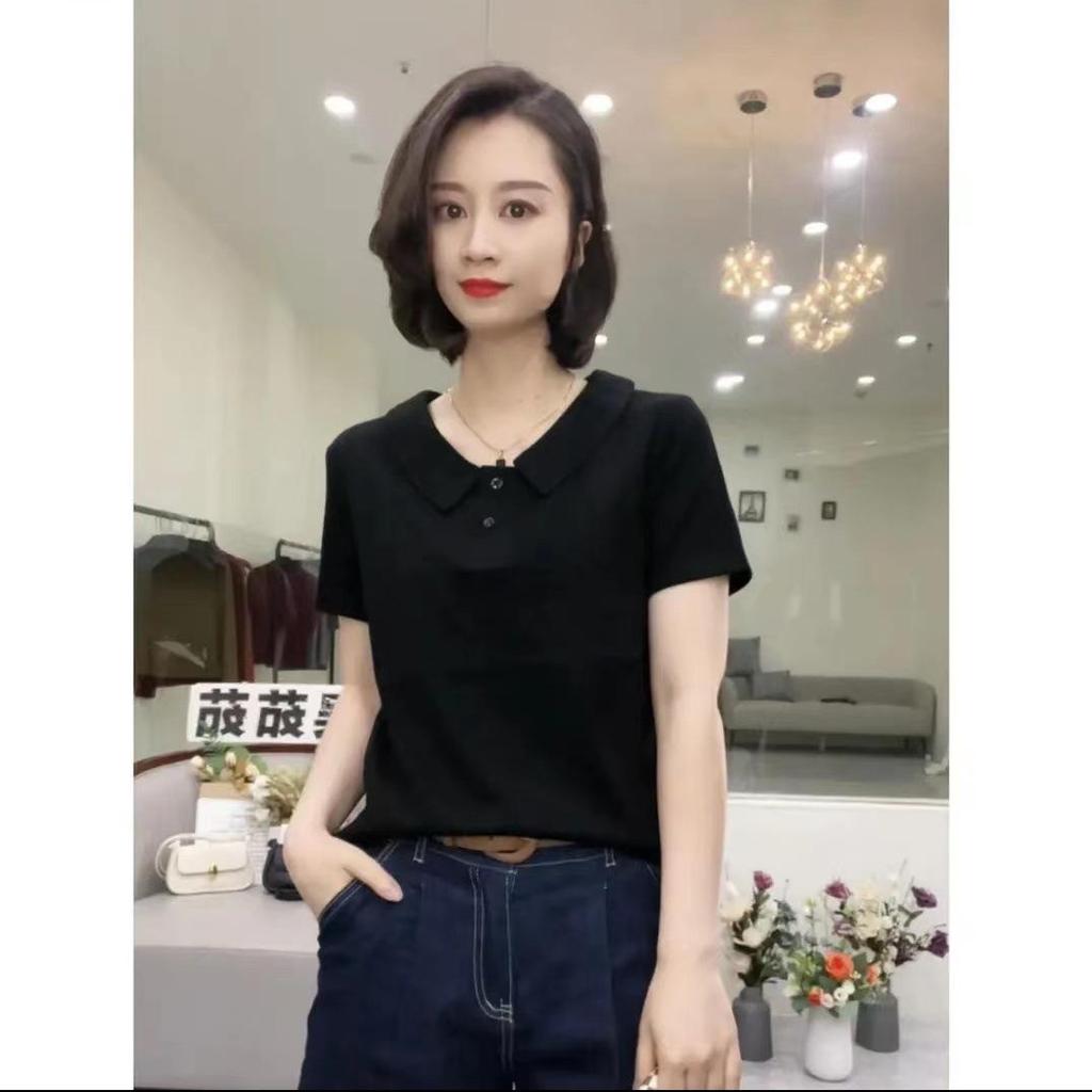 Women's Summer Casual Cotton Polo Shirt - Versatile Short-Sleeve with Lapel, Age-Reducing and New Temperament Style