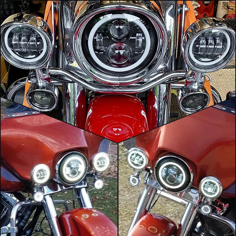 7inch LED Headlight +4.5inch Fog Lights 7"Bracket Mounting Ring Parts for Harley Touring Electra Glide Road King Street Glide