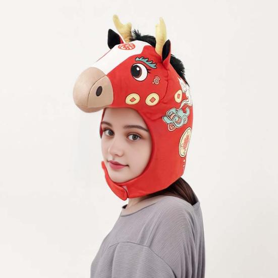 Horse Headgear Hat Year of The Horse Cosplay Party Hat Soft Breathable Horse Head Photo Prop Cheerful Festival Headwear