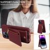 Crossbody İpi Deri Cüzdan Kılıf Iphone 15 14 13 12 11 Pro Max Askı Kablosu Fermuar Yan Kart Cebi Arka Kapak