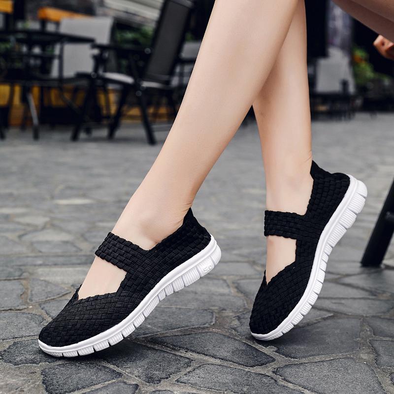 Women's Casual Running Breathable Knitted Mesh Fabric Dance Sneaker Shoes