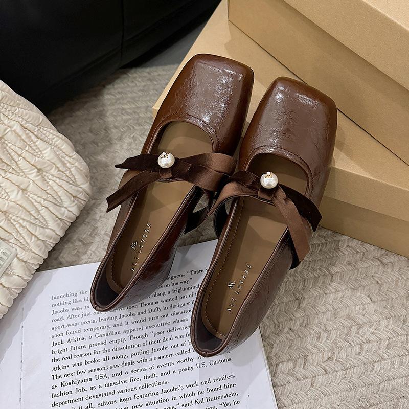 

Evening wind shoes French bow Mary Jane shoes women s shoes inner height increase 2025 new Korean version with skirt single shoes women 40
