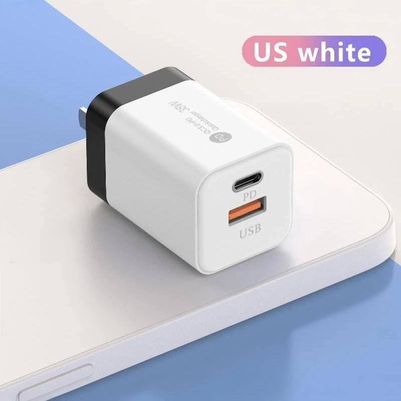 20W US Fast Wall Charger Dual PD USB Ports High Speed Charging for Smartphones Tablets Earbuds Small Digital Devices