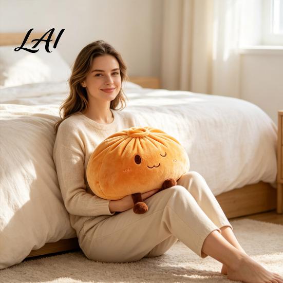 Warm Home Decor Accents Cute Dumpling Plush Pillow Funny Bun Stuffed Animal Toy Soft PP Cotton Fluffy Filling Filled Decorative Food Cushion