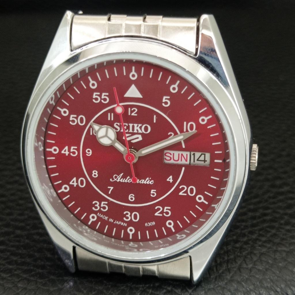 VINTAGE SEIKO 5 AUTOMATIC 6309A REFURBISHED JAPAN MENS RED DIAL WATCH A444658-1