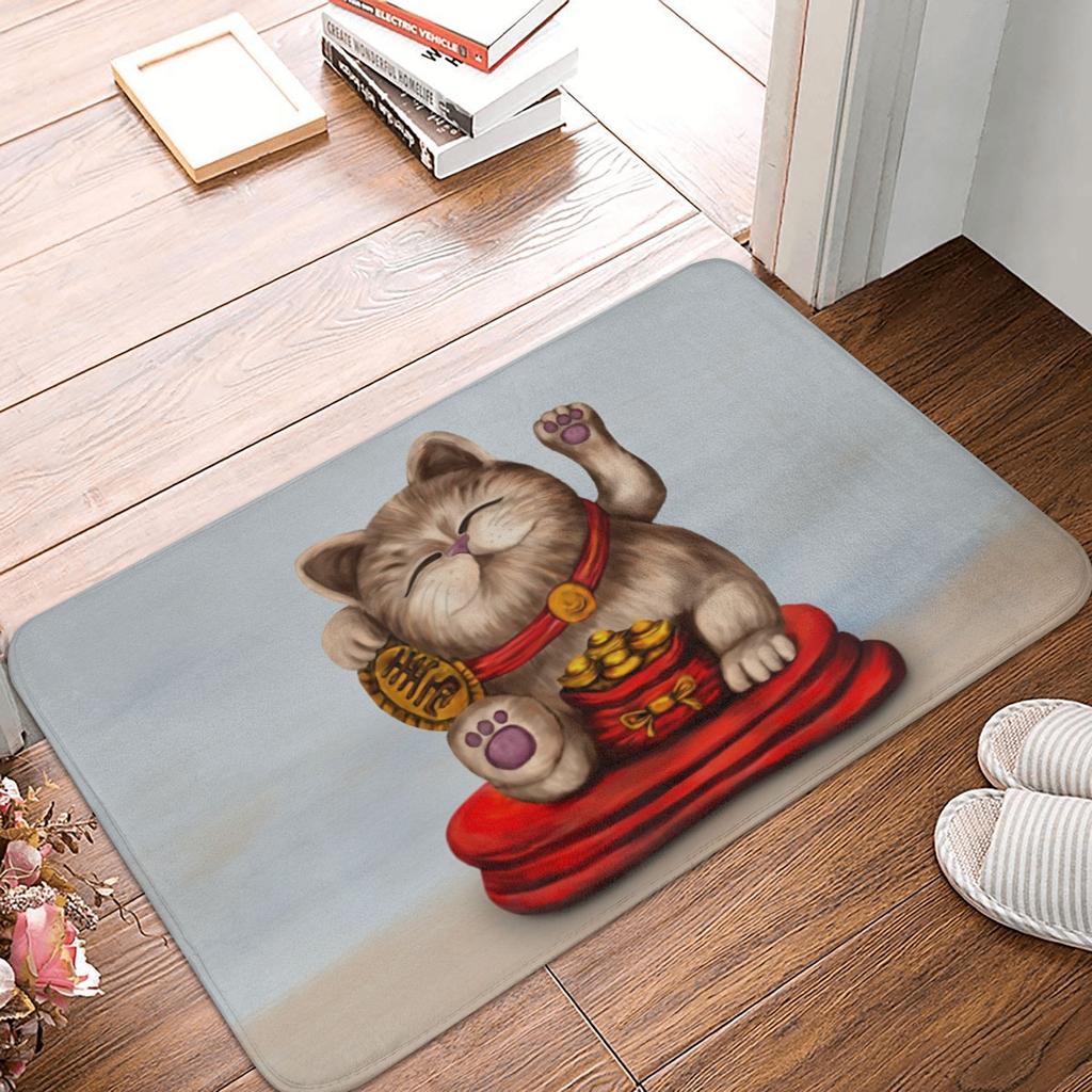 Cute Maneki Neko Lucky Cat Floor Door Kitchen Bathroom Mat Anti-Slip Outdoor  Doormat Garage Entrance Rug Carpet Footpad