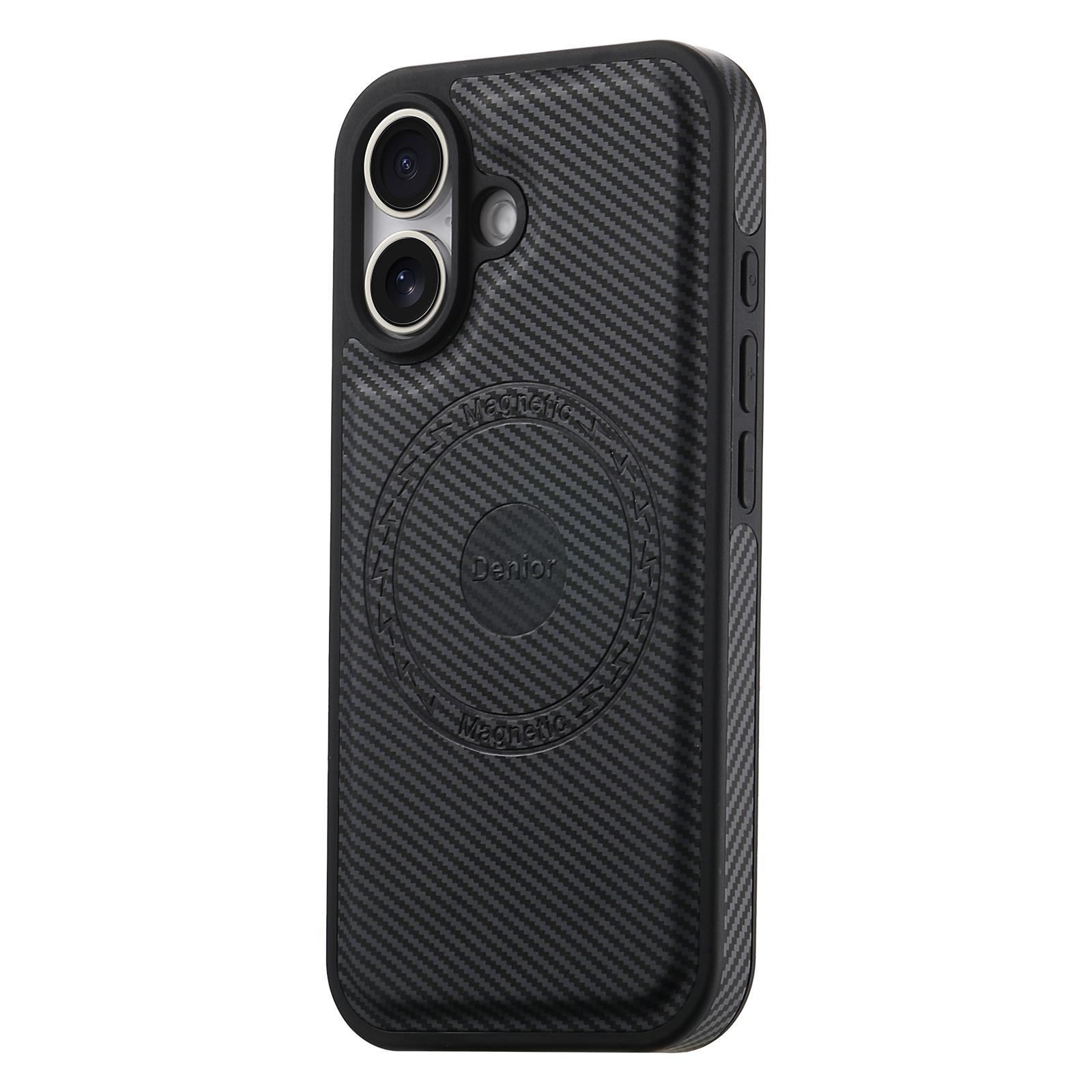 DENIOR For iPhone 16 Plus Case Compatible with MagSafe Carbon Fiber Texture Leather Back Cover A