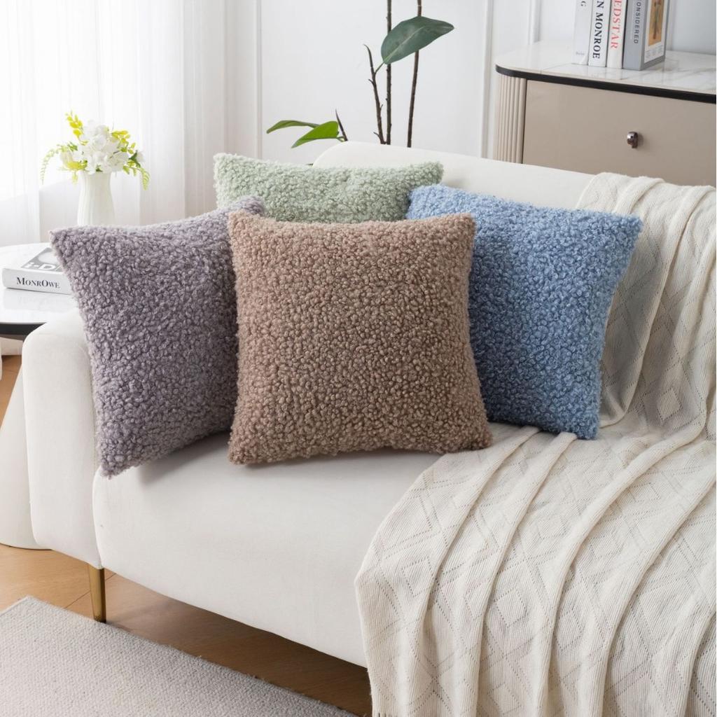 Solid Color Plush Pillow Cover Teddy Velvet Thicke Pillowcase Ultra-Soft Modern Minimalist Sofa 40/45cm Cushion Cover Home Decor