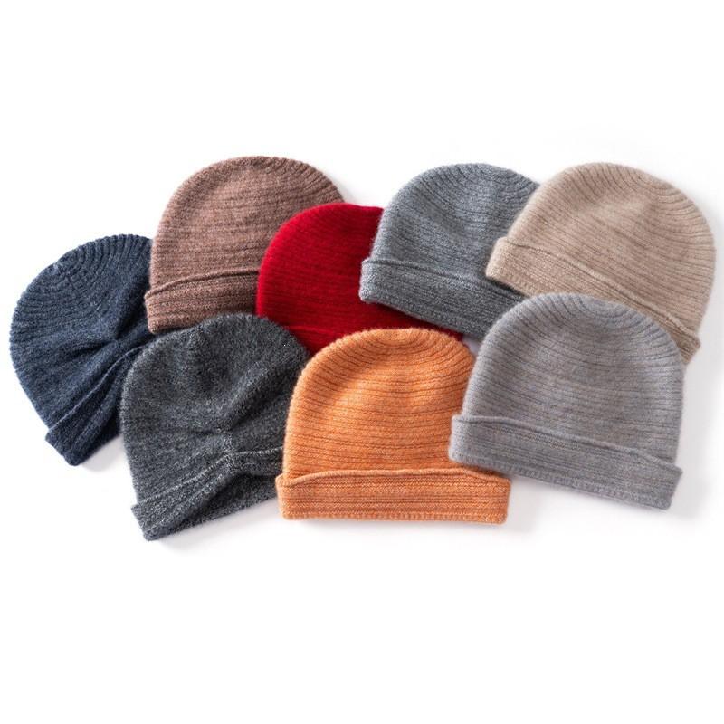 100% Cashmere Knit Beanie Hat Winter Warm Unisex Foldable Plain Style Cold Weather Accessory