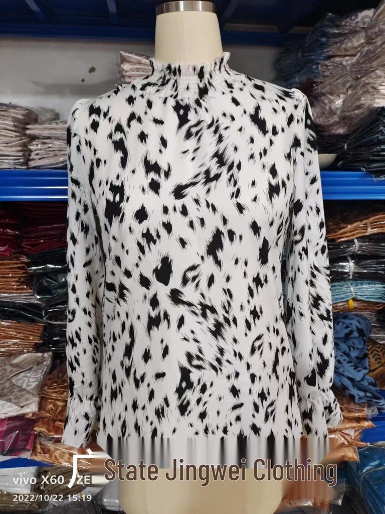 Women's European-American Style Polyester Pullover, Long Sleeve Semi-High Neck Loose Fit Shirt