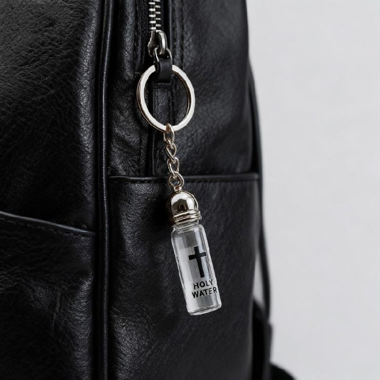 Half Dozen Transparency Crucifix Keychain Religious Ornament Metal Clasp Holy Water Vial For Car Accessories