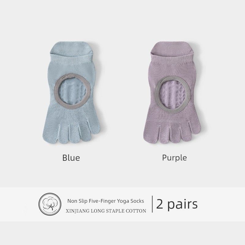 

Sports Yoga Socks Women s Socks Professional Non Slip Silicone Indoor Fitness Dance Beginner Pilates Athletic Socks Blue + purple five-finger pure cotton