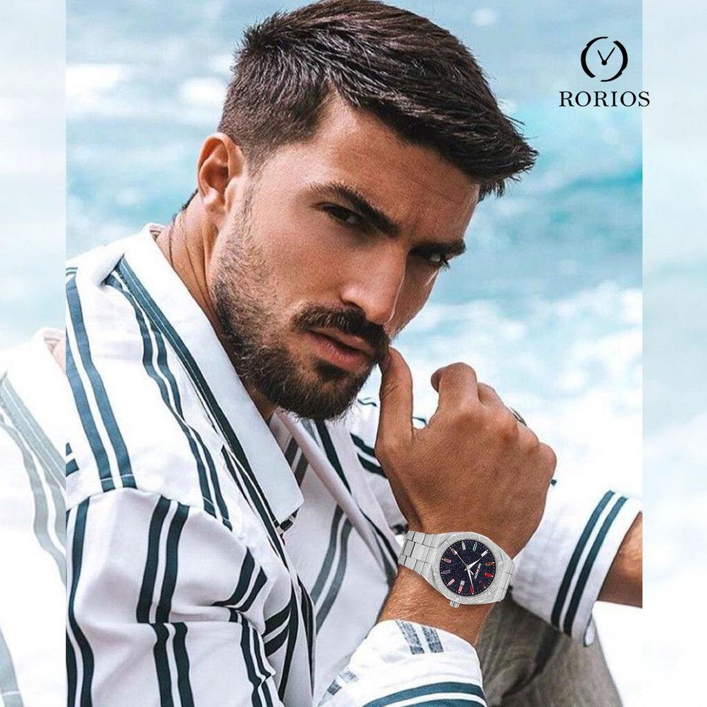 RORIOS Herren-Armbanduhr mit Datumsanzeige, Wasserdicht und Funkelndem Quarzwerk, Beliebt und Stilvoll für Arbeit, Freizeit, Business, Pendeln, Job