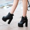 Fashion Black Women Spring Autumn Lace up Soft Leather Platform Woman Party Ankle High top Heels 14CM ghn89