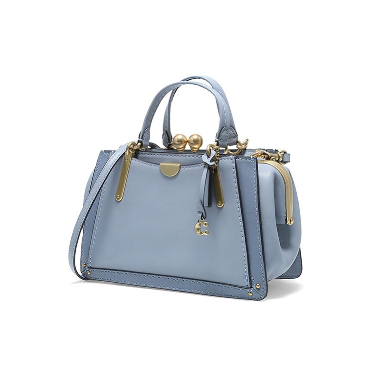Coach Kisslock 21 Solid Color Leather Kiss Lock Shoulder Crossbody Handbag Small Women Handbags Fog-Blue Morandi 73935-B4M4