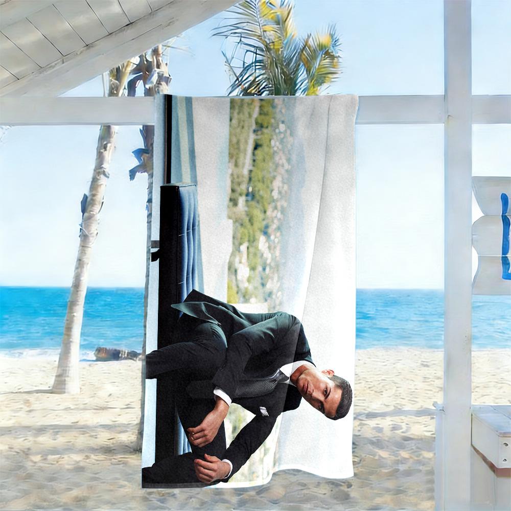 Cristiano Ronaldo's Blue Suit Beach Towel High Absorbency & Quick-Dry Comfortable Lightweight