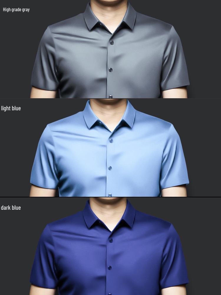 Pánská košile s krátkým rukávem z ledového hedvábí, nemačkavá, business