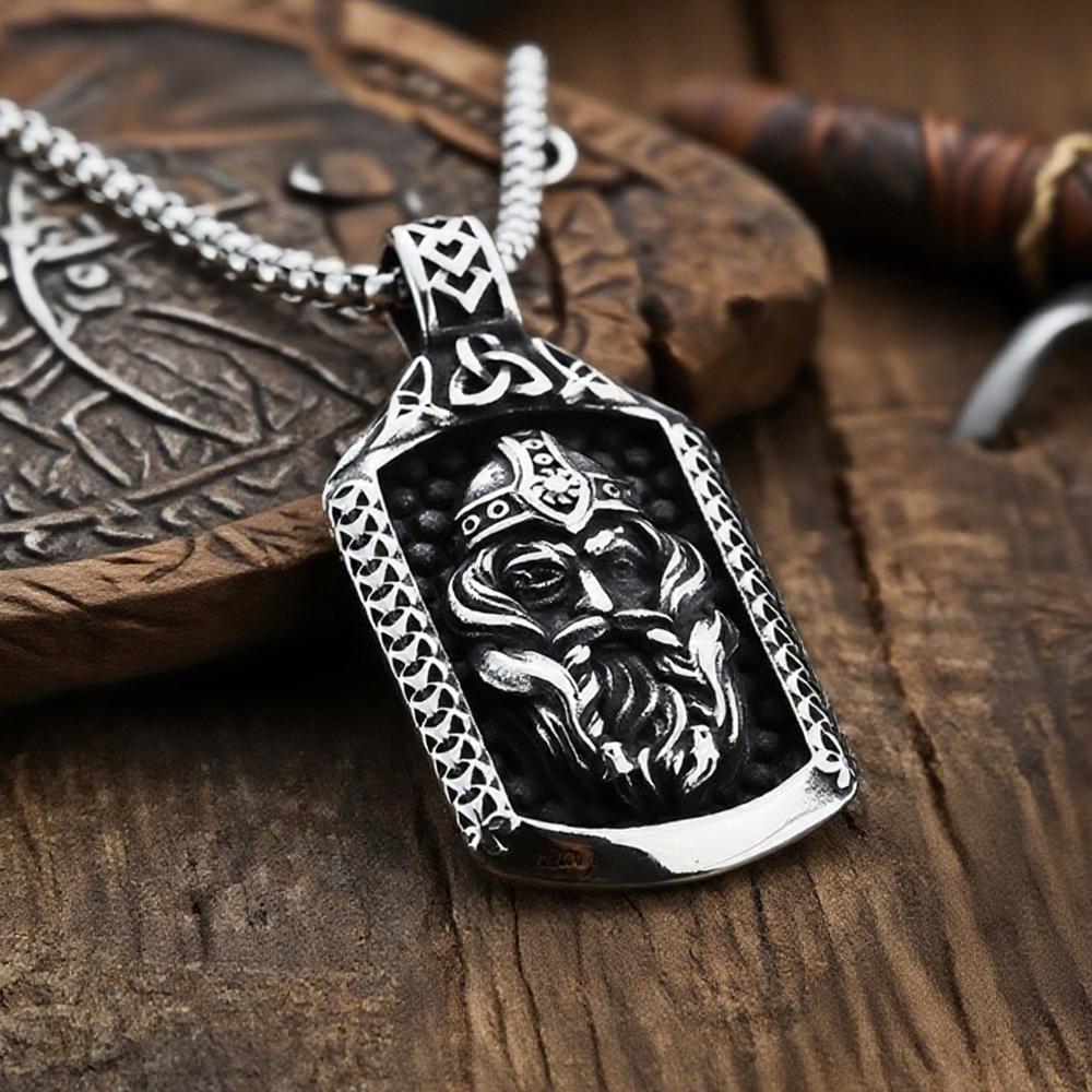 Viking Odin's Warrior Pendant Necklace for Men Stainless Steel Norse Mythology Celtic Knot Jewelry Vintage Style Gift with Chain