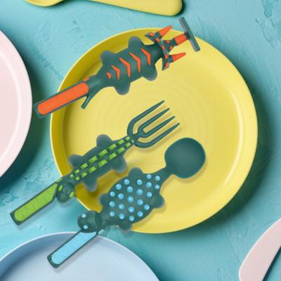 Dinosaur Toddler Utensils Set Fork Spoon Pusher Kids Cutlery Set for Fun Mealtime Adventures BPA-Free Kitchen Utensils for Self-Feeding Independence