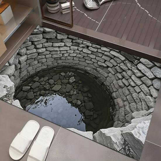 3D Optical Illusion Rug Bottomless Hole Design Non-Slip Doormat for Entrance Bathroom Stairs Playroom Living Room