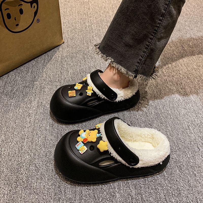 Fashion outer wear women's cotton slippers cute cartoon warm thick bottom non-slip velvet slippers women's 2025 autumn and winter new