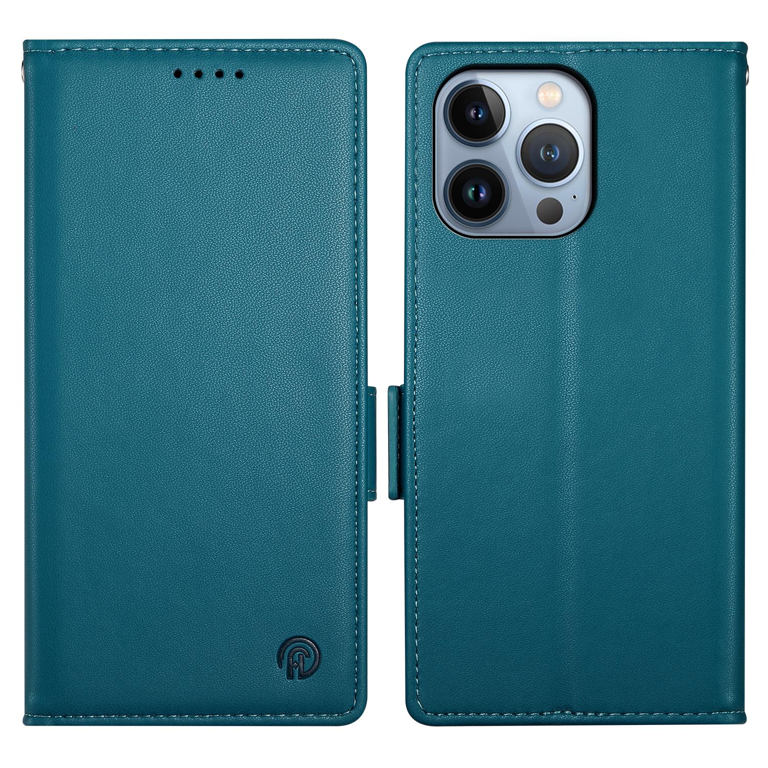 

DF-010 For iPhone 13 Pro Case Full Protection PU Leather Phone Cover with Wallet Blue