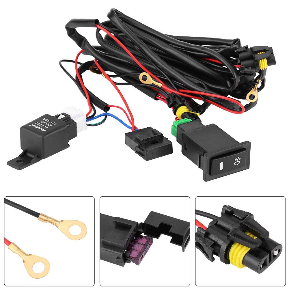 Fog Light Switch Wiring Kit 40A Car LED Fog Light On/Off Switch Wiring Harness Fuse Relay Kit