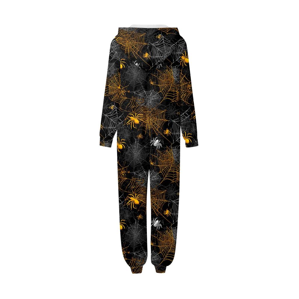 Halloween Print Family Matching Hooded Long Sleeved Zippered Jumpsuit Set