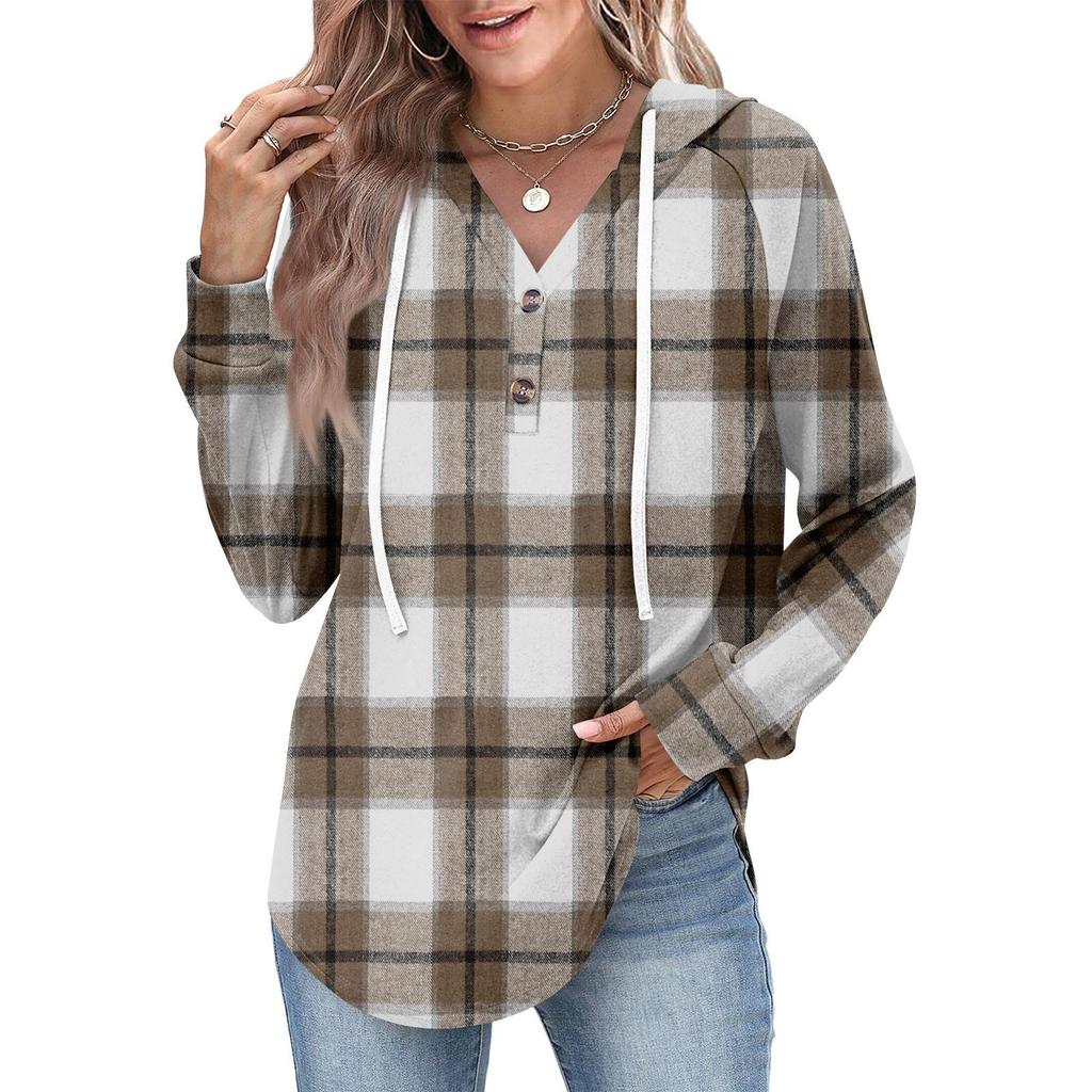 Damenmode Damen Leichter Langarmpullover mit Taschen Preppy Graphic Hoodie