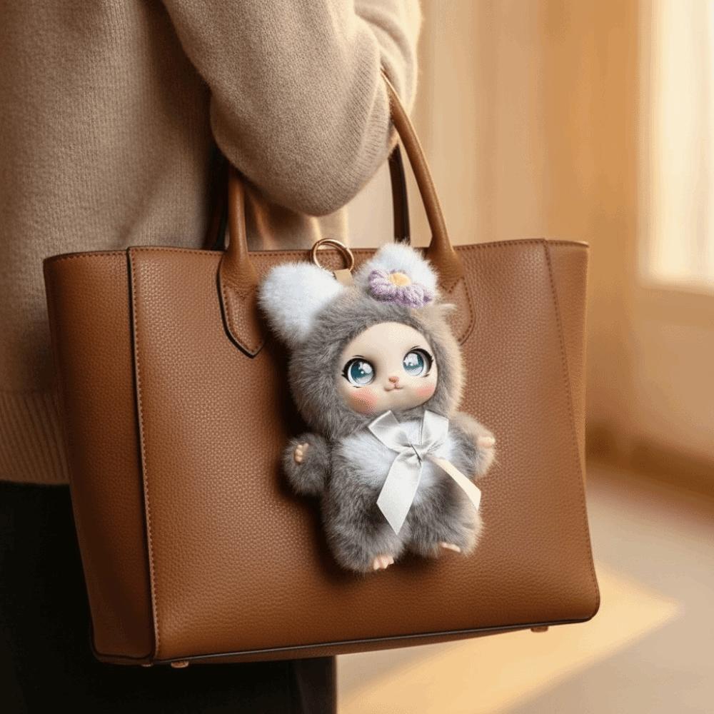 Big Ear with Flower Rabbit Plush Keychain Ornaments Bunny Plush Doll Pendant  Car Keyring