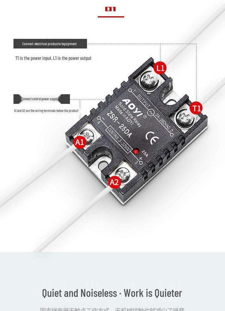 AOYI ZSR-DA Verbessertes Hochspannungs-Einphasen-DC-zu-AC Solid State Relais, 25A-120A