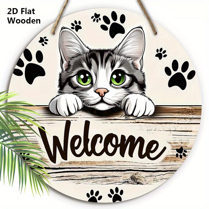 

Очаровательная деревянная табличка с кошкой и надписью «Добро пожаловать» - Многофункциональный домашний декор - Идеальная подвесная декоративная табличка со следами кошачьих лап для домашнего декора 20cm/7.87in серый