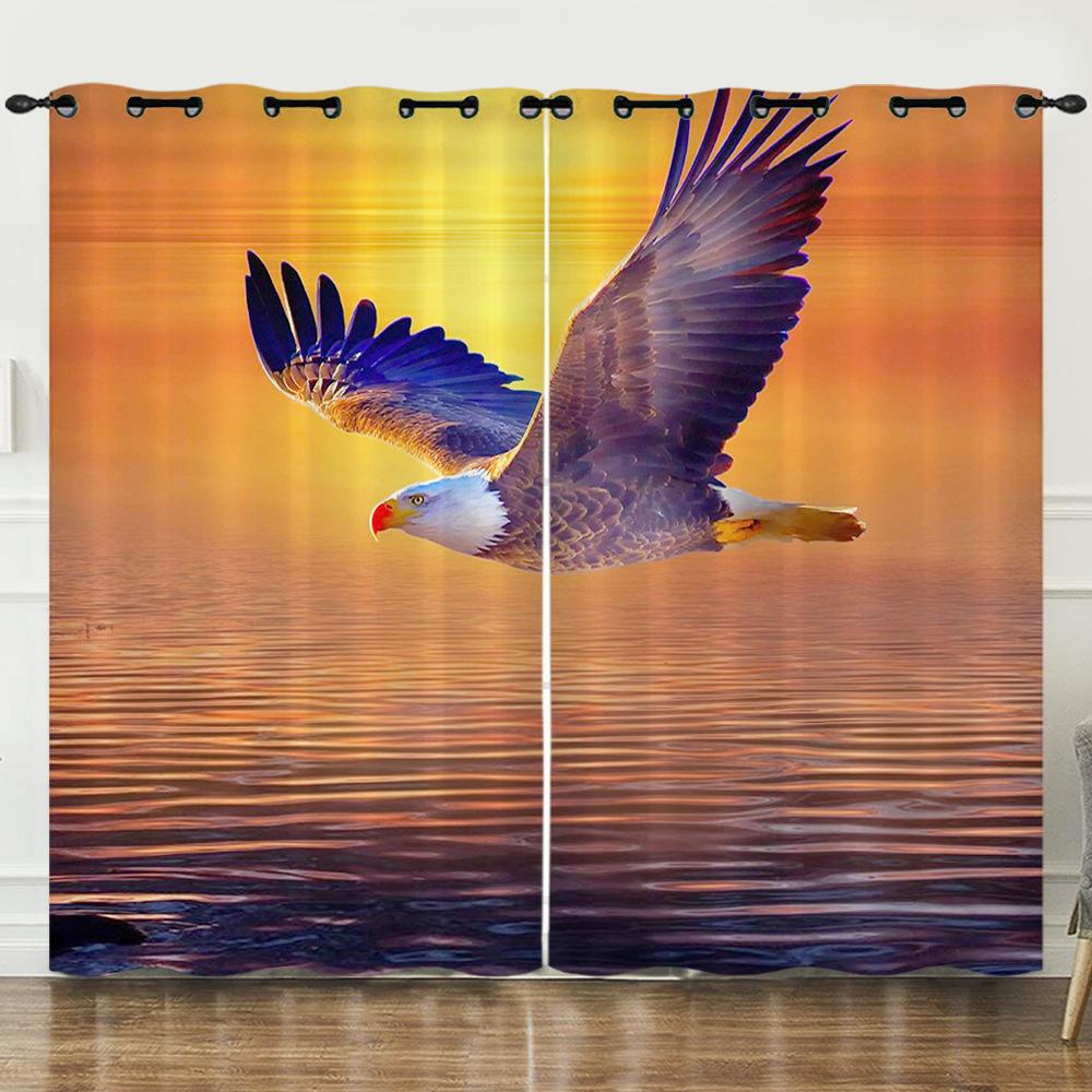 Curtain Cartoon Animal Eagle Animation Oil Painting Digital Printing Blackout Curtain Punching