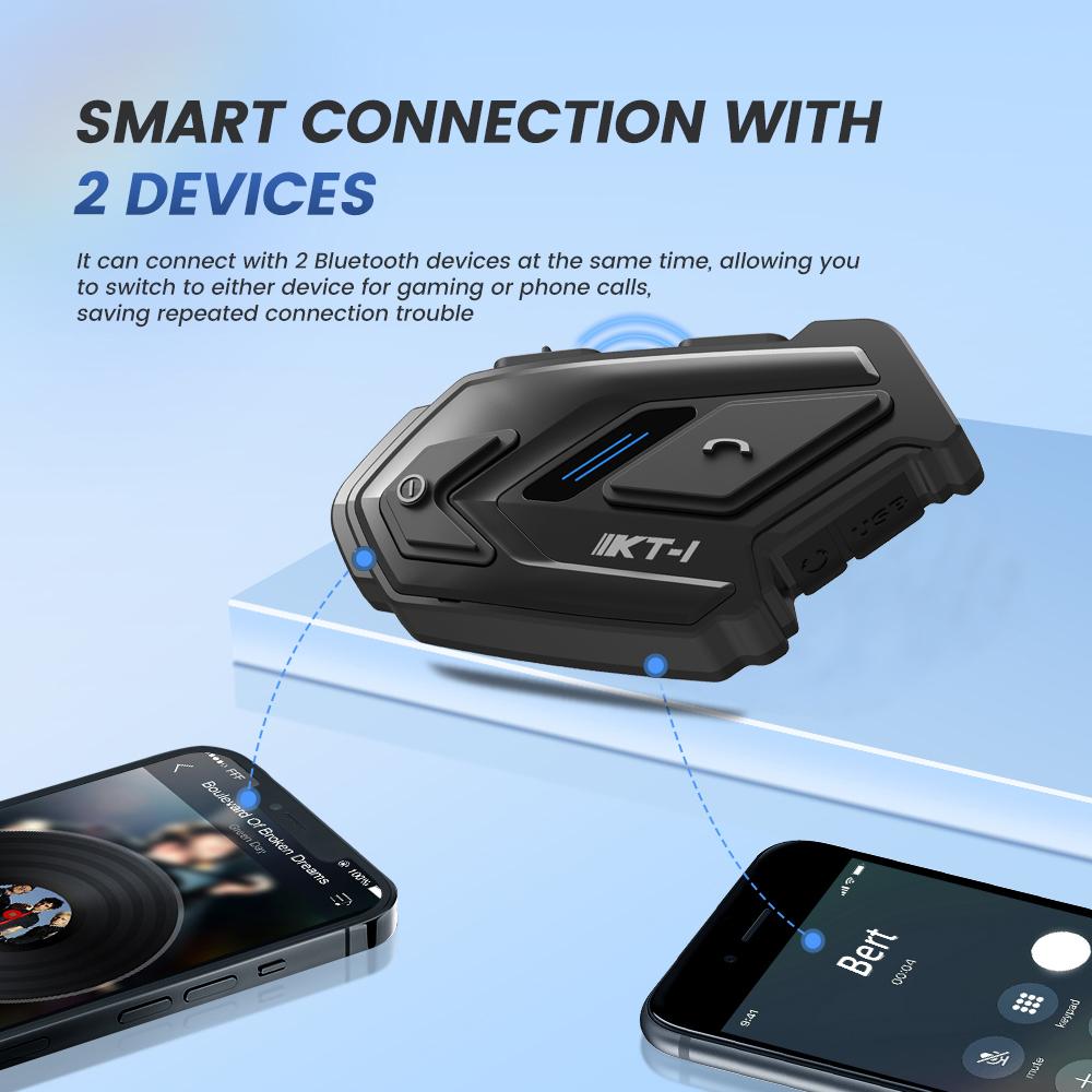 WAYXIN KT-1 Motorradhelm-Headset Bluetooth 5.0 Moto Freisprecheinrichtung Drahtloses Headset-Kommunikatorsystem Wasserdichtes Motorrad