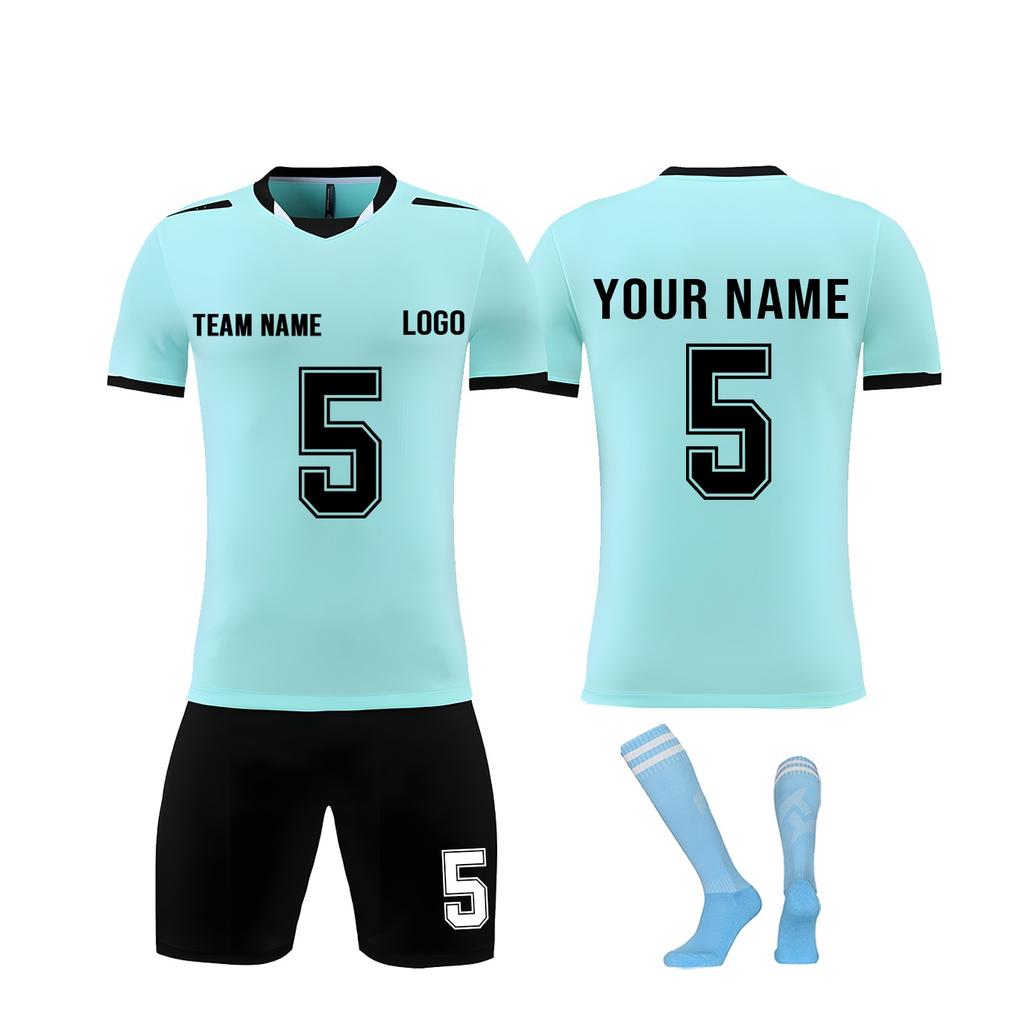 Men Soccer Uniform Set Short Sleeve Jersey Shorts Socks Quick Dry Athletic Team Sportswear for Training Match