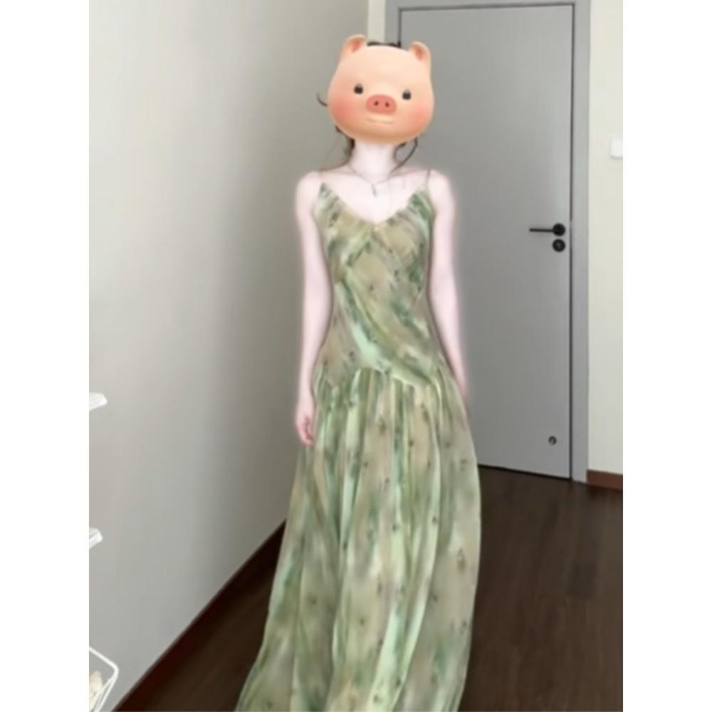 Retro Unique Beautiful Floral Suspender Dress Versatile This Year's Popular Popular Skirt Summer