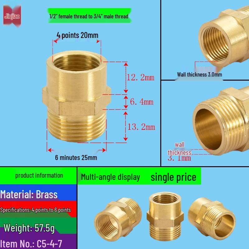 All-Copper Multi-Diameter Extension Connector: 1-6 Min, 1-Inch, Threaded for Water & Gas Pipes