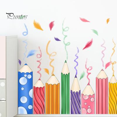 Children Room Wall Sticker Colorful Pencil Print Self-adhesive Anti-slip Great Stickiness Removeable Kids Bedroom Kindergarten Wall Decoration Sticker