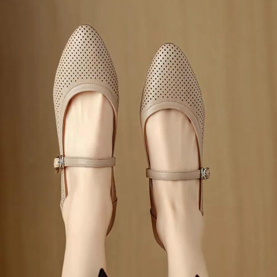 Damenschuhe klassisch spitz beige hohe Qualität Frühling & Herbst quadratischer Absatz Schuhe für die Büroarbeit ab701