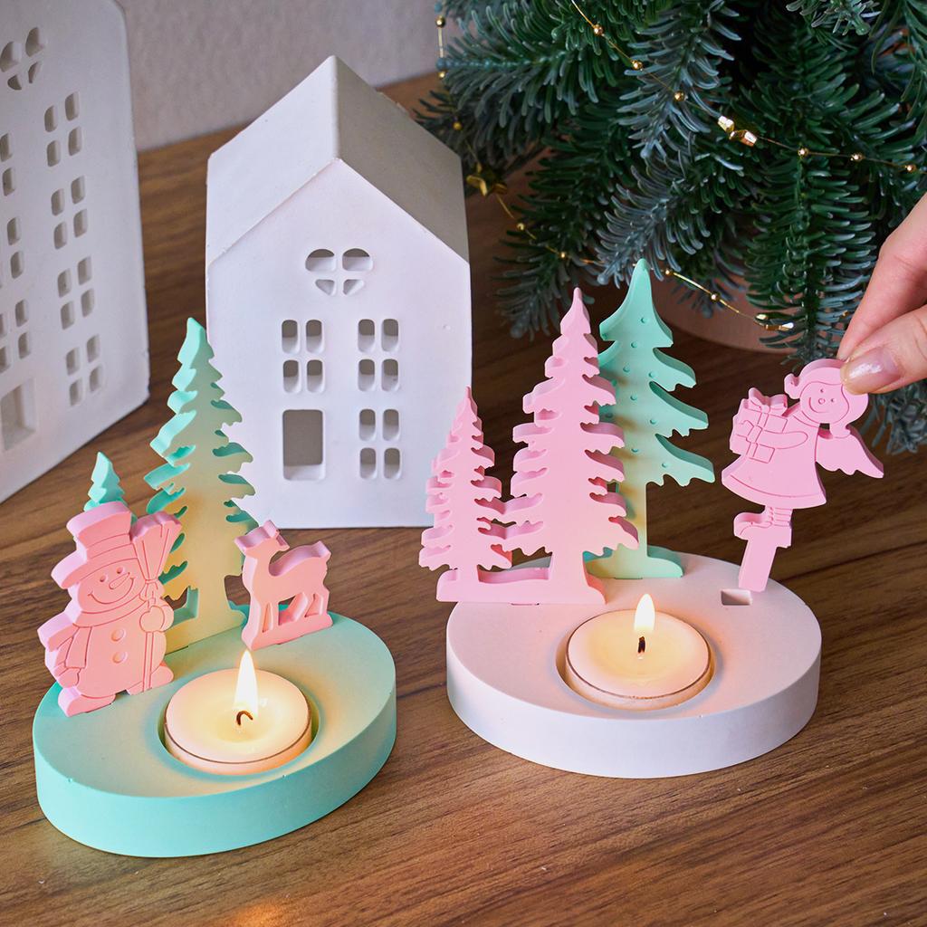 Christmas Tree Snowman Elk Candle Holder Mold DIY Christmas Ornaments Candlestick Making Plaster Resin Craft Silicone Molds