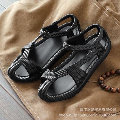 Sandals Men's Summer New Sandals Old-fashioned Imitation Woven EVA Straw Shoes Casual Outdoor Beach Slippers
