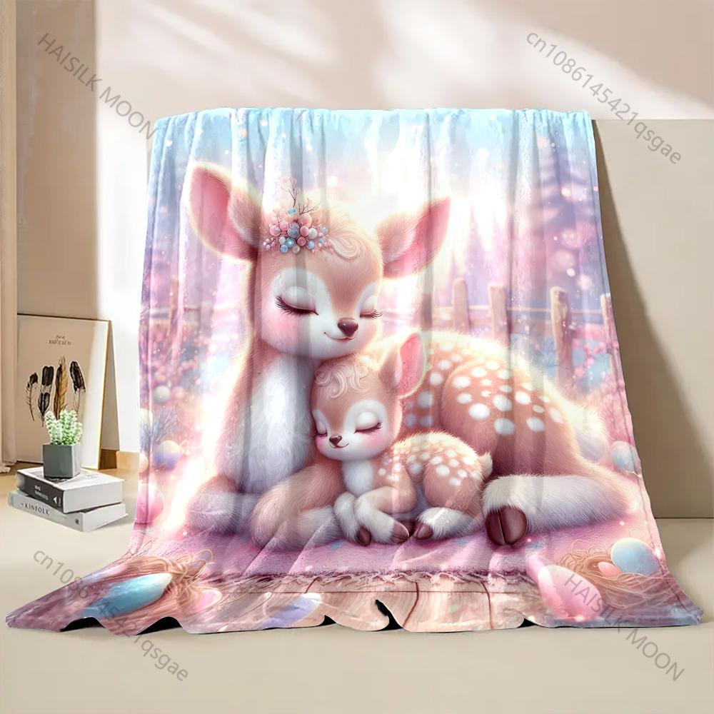 Pink Dreamy Fawn Motherly Love Blanket Warm Soft Fluffy Kids Adult Luxury Gifts for Sofa Bed Home Outdoor Travel Camping Blanket