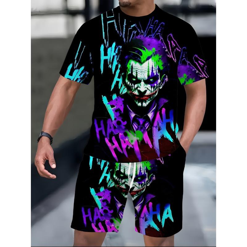 2026 New Summer Men s Colorful clown 3D Print T-Shirt And Shorts Set Loose Simple Fashion Sportswear Casual Two Piece Outfit For Adult Men S