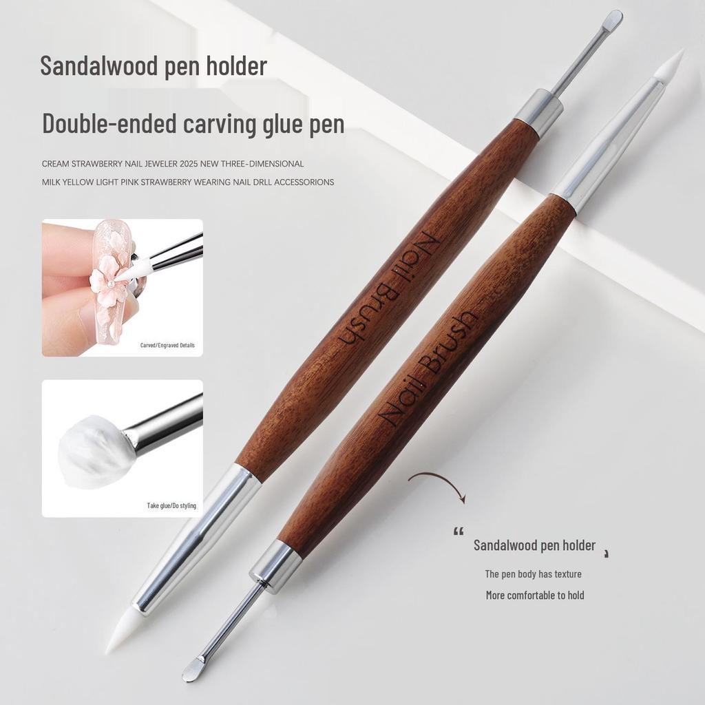 2-in-1 Nail Art Tool: Silicone Pen & Scraper for Carving, Mixing, Embossing, and Mirror Powder Application