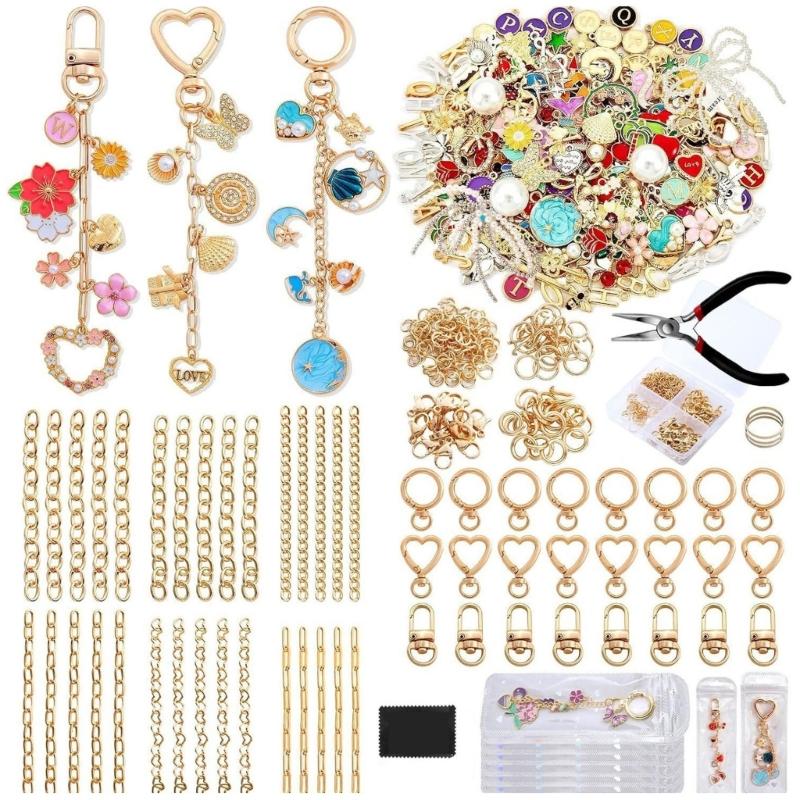 Keychain Craft Set with Alloy Charm Keyring Making Materials Alloy Texture for Jewelry Making and Other Accessories