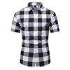 Men's Trendy 3D Print Plaid Slim Fit Short Sleeve Casual Shirt