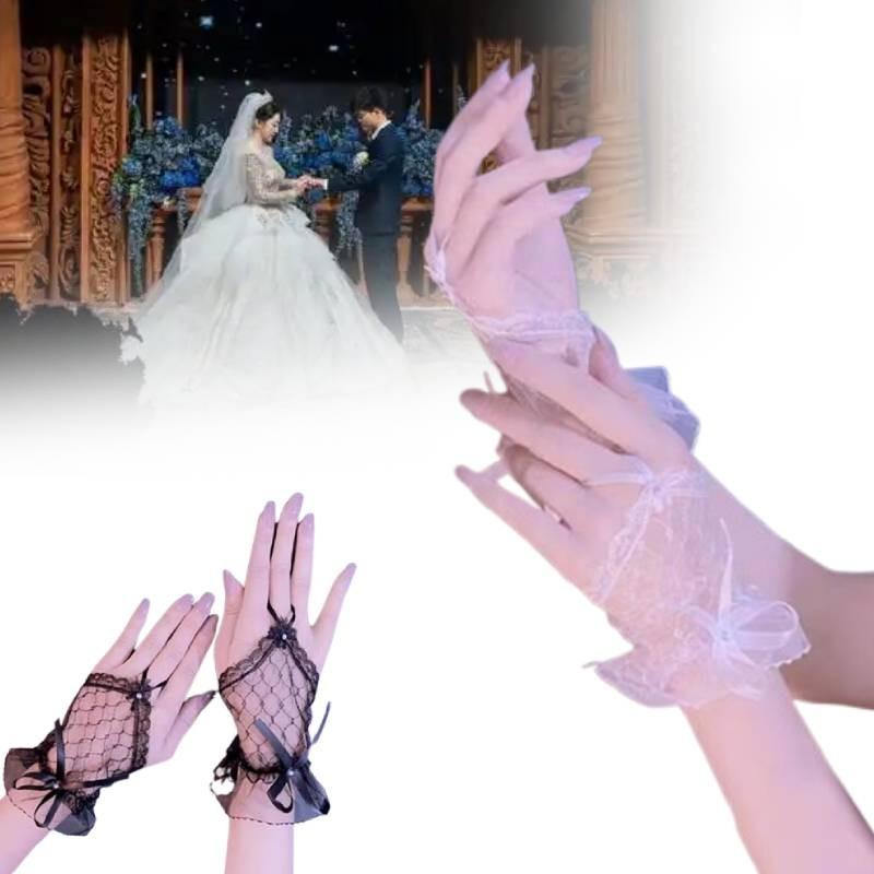 Stylish Short Mesh Gloves For Bride's Wedding Attire And Daily Wear In Soft White